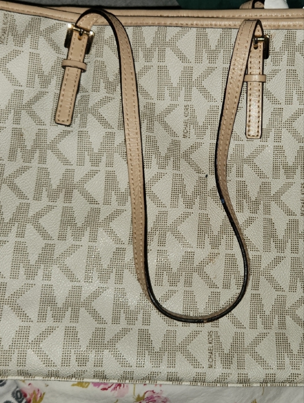 Michael Kors Beige Logo Tote with Pale Trim